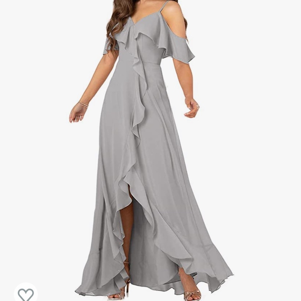 V Neck Chiffon Bridesmaid Dresses for Women High Low Ruffle Formal Evening Dress